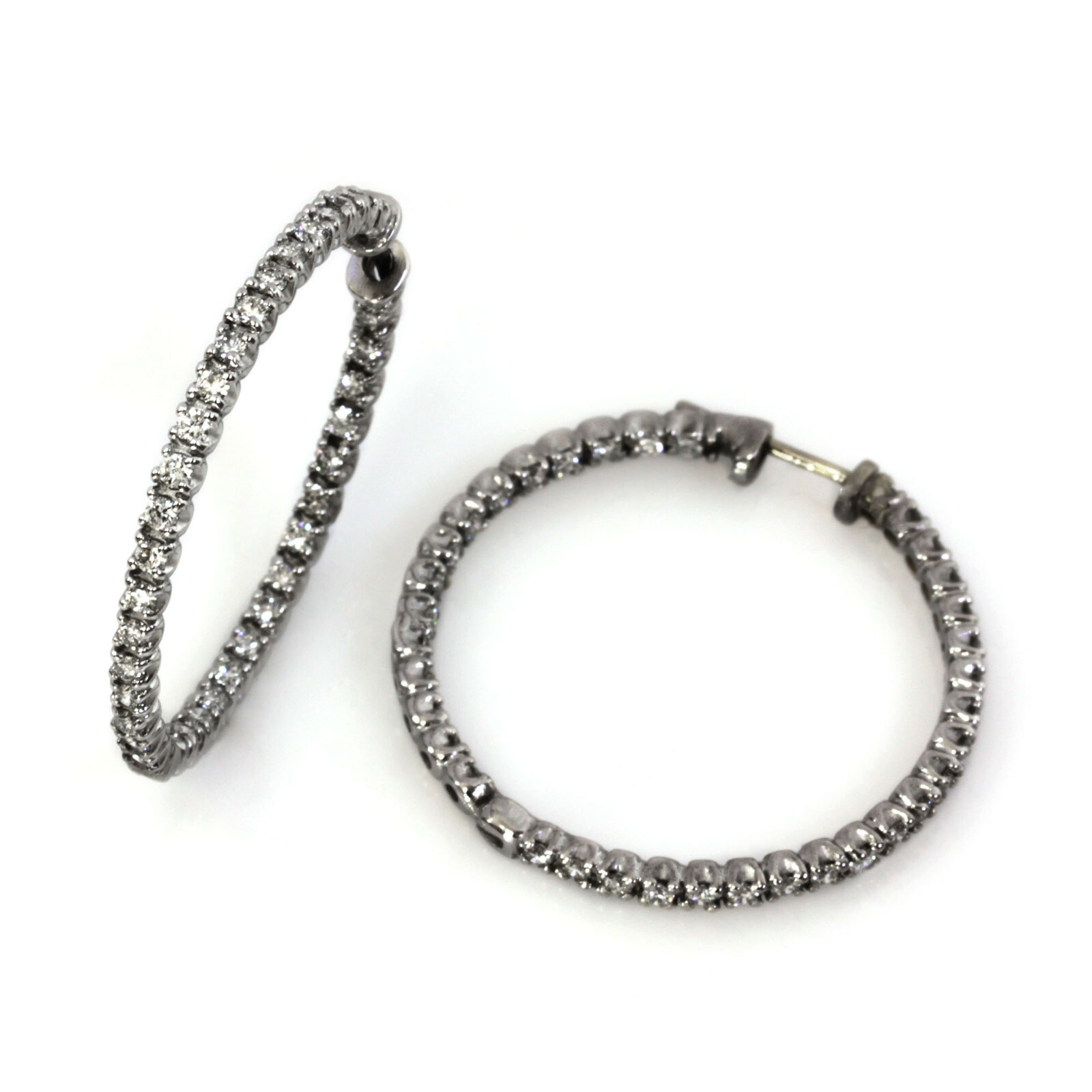 1.5 ctw Natural Diamond Solid 14k Yellow Gold Inside Out Hoop Earrings 1.38 In