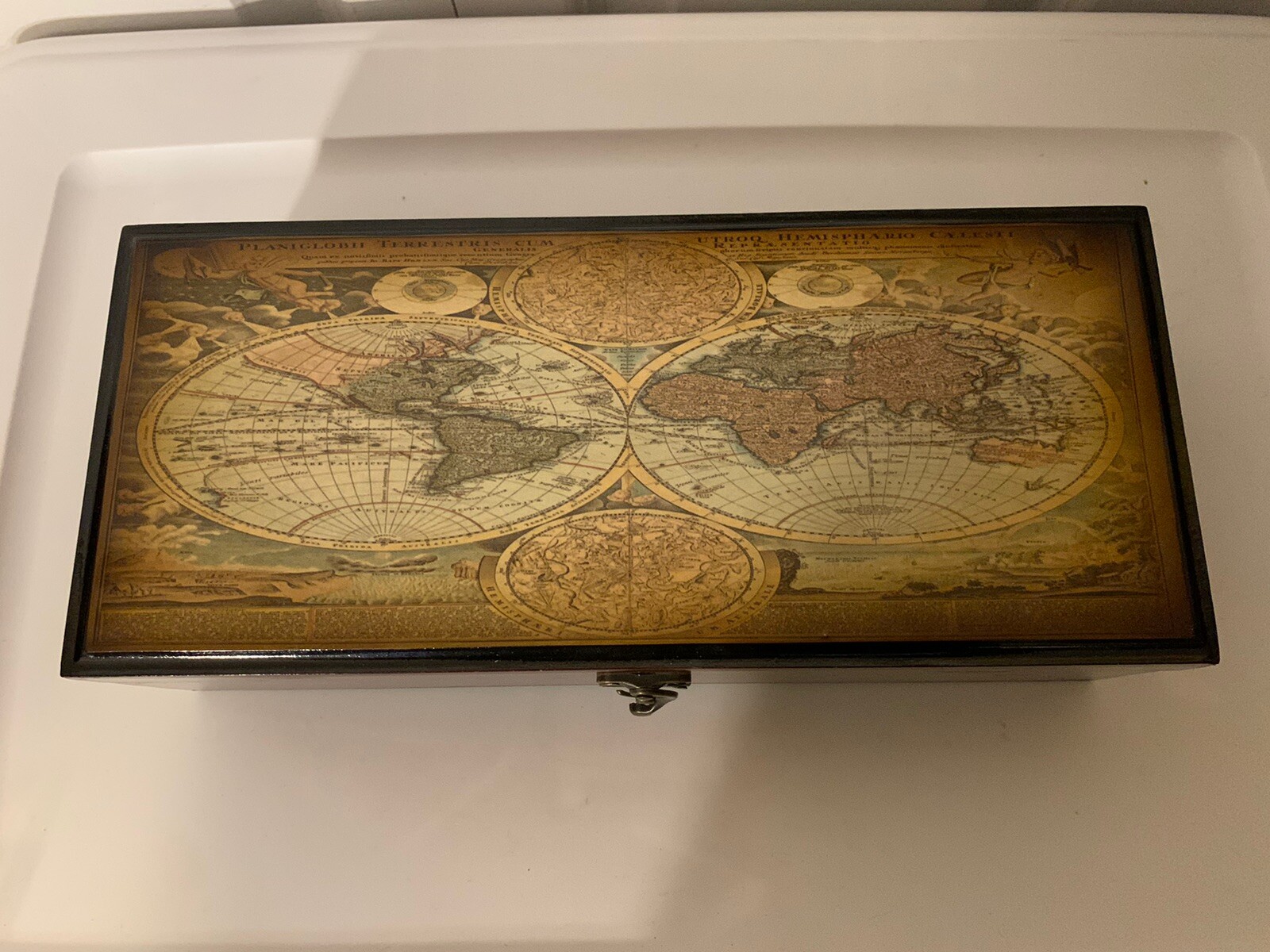 Beautiful Jewelry Box Wood Velvet World Map Keepsake