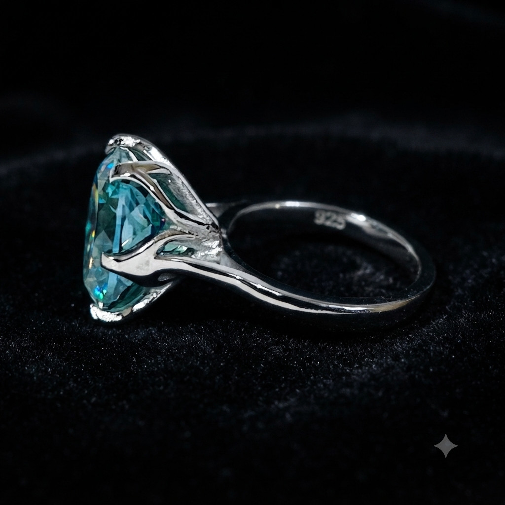 RARE 11.90 Ct Portuguese Cut Treated Blue Diamond Ring, 925 Silver Certified