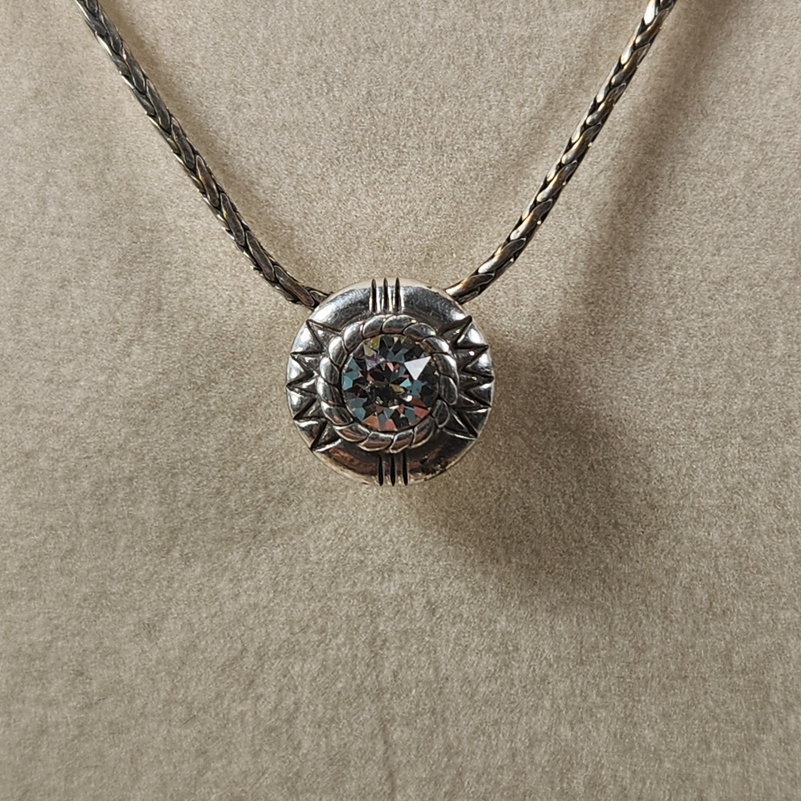 Brighton Fortino Silver Topaz & Clear Crystal Reversible Pendant Necklace.