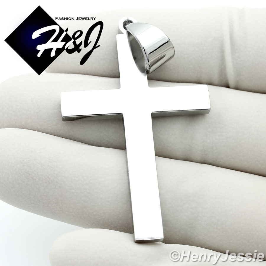 Men’s Women’s Stainless Steel 2″x1.25″ Silver Simple Plain Cross Pendant*P64