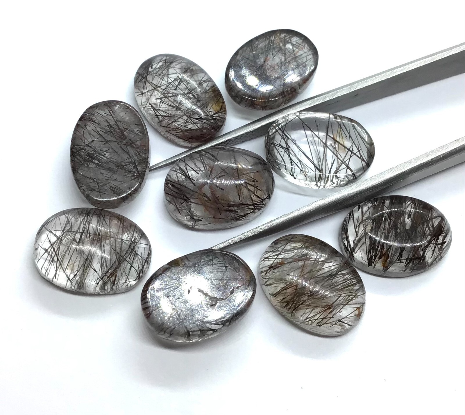 Black Rutile Flat Back Oval Cabochon AAA Natural Loose Gemstone Making Jewelry