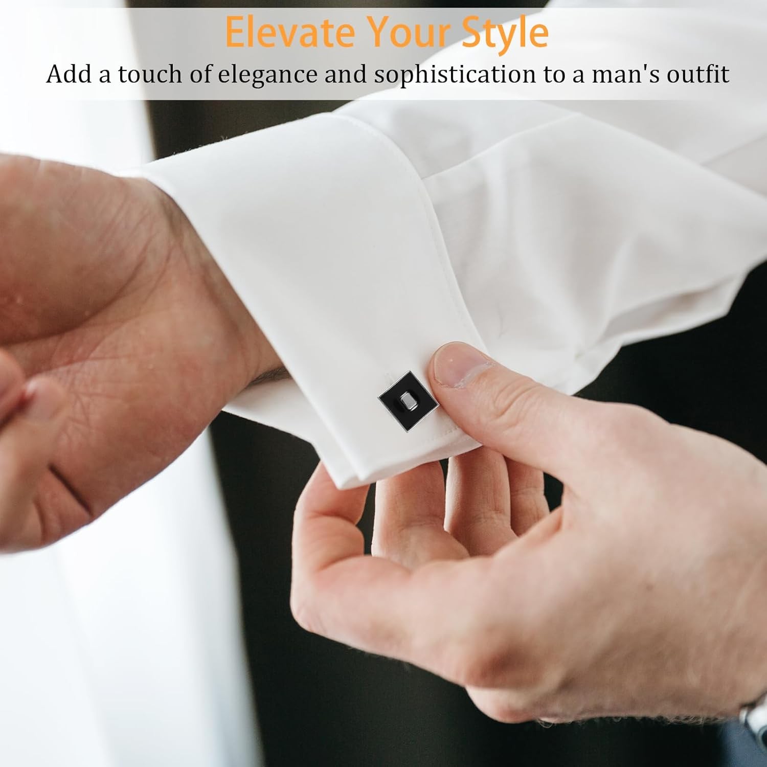 8 Pcs Men’s Classic Cufflinks Cuff Links for Men Silver Black Striped Disc Squar