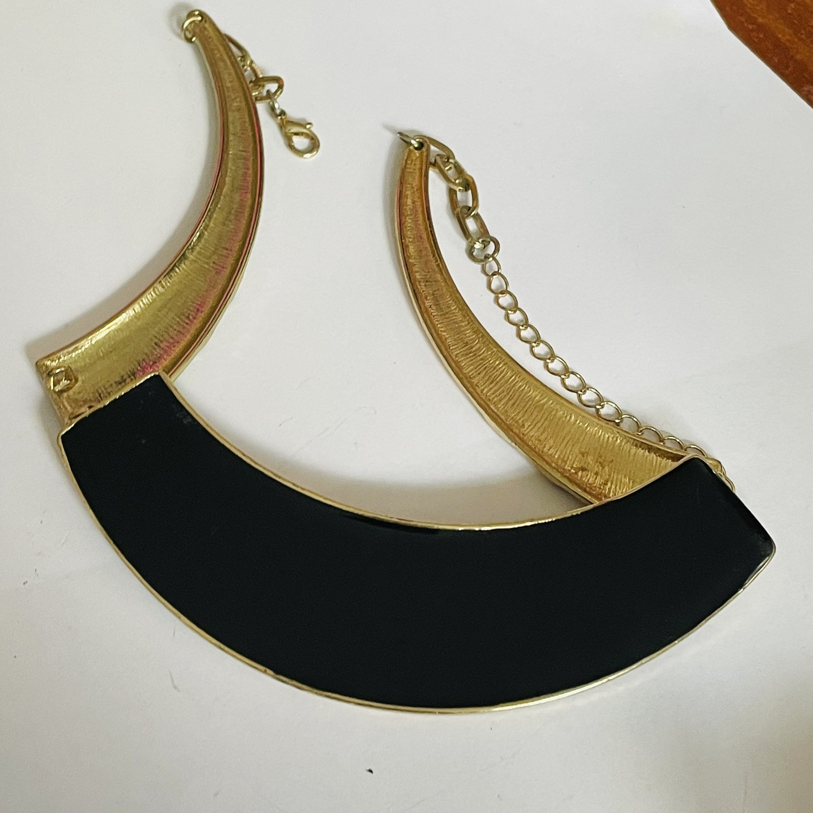 Vtg Black Gold Necklace Enamelled Metal Choker Collar Bib 16 – 18 In Retro 90s