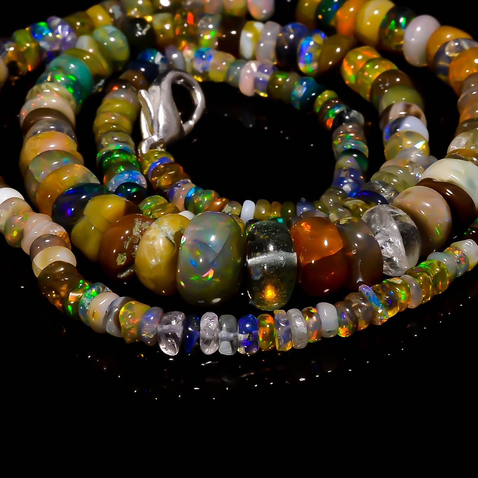 Natural Multi Ethiopian Opal Rondelle Smooth Beads 3X2 8X5mm Necklace 17″ A-5512