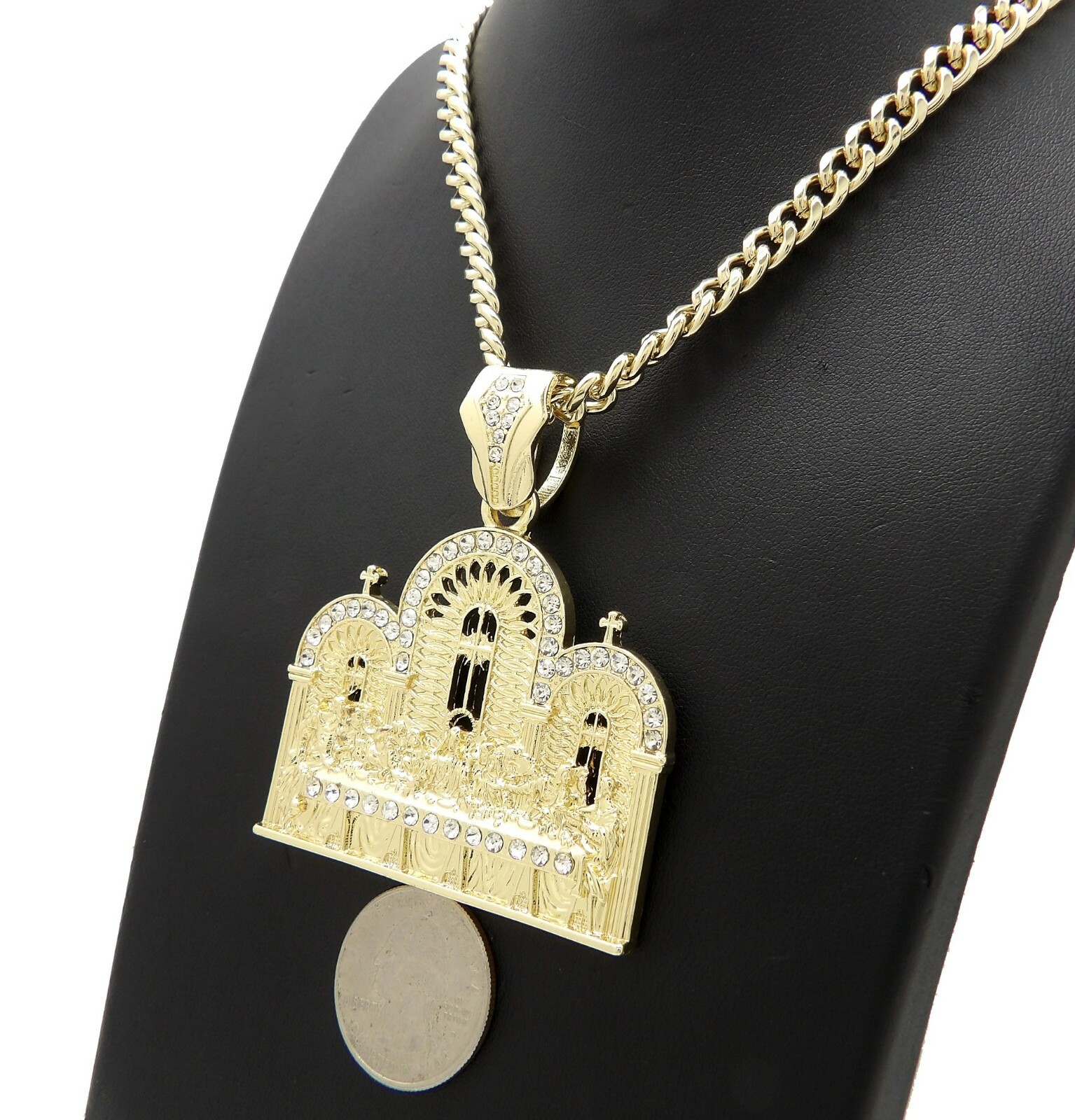 Hip Hop Gold PT Last Supper Pendant & Box / Franco / Cuban Chain Bling Necklace