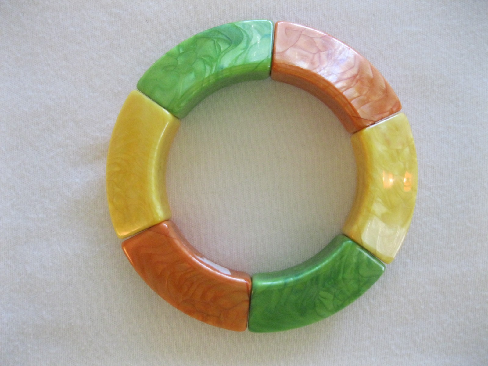 French 1940’s Hard Plastic Resin Stretch Bracelet With Great Colors