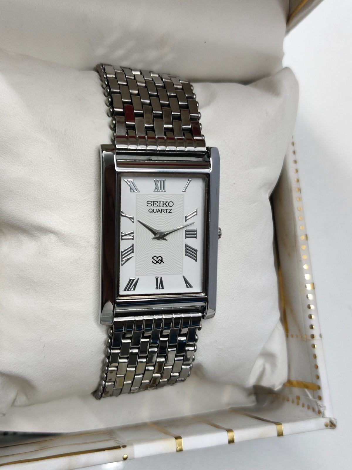 Vintage Refurbished Seiko Slim Tank White Quartz Japan Men s Wrist Watch