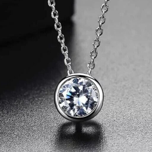 November Gifts 925 Silver Plated Tiny Pendant 2.5Ct Simulated Diamond Necklace