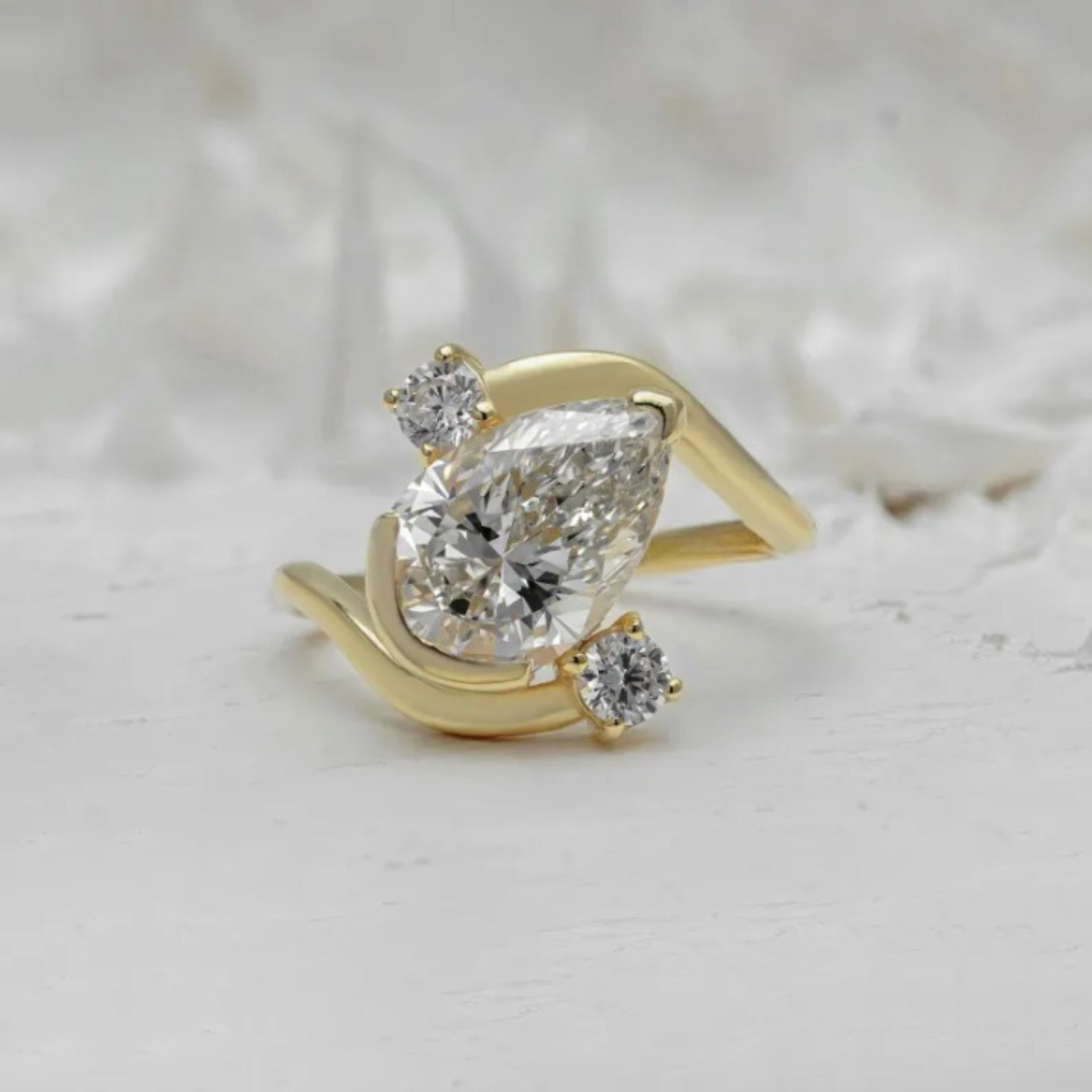 3 Carat Pear Cut Lab Grown Diamond Engagement Ring | 14k Yellow Gold VVS VS