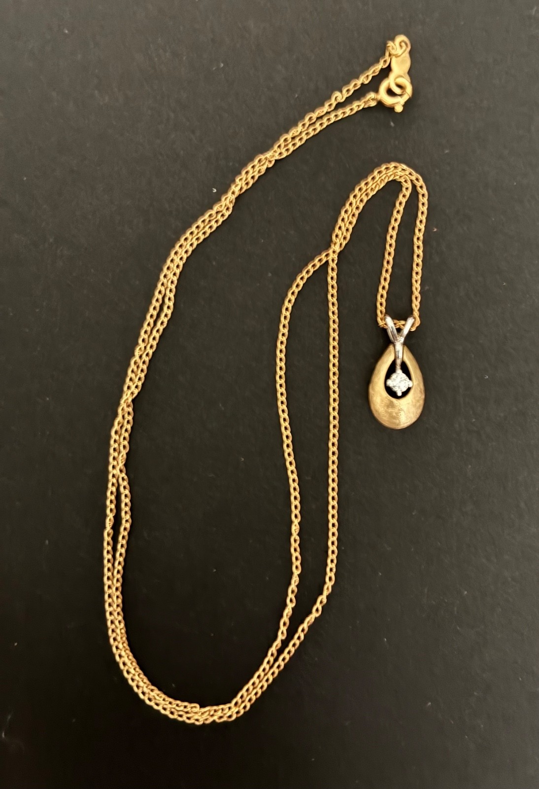 Vintage Early 60s 14K Gold Small Teardrop Pendant with Small diamond