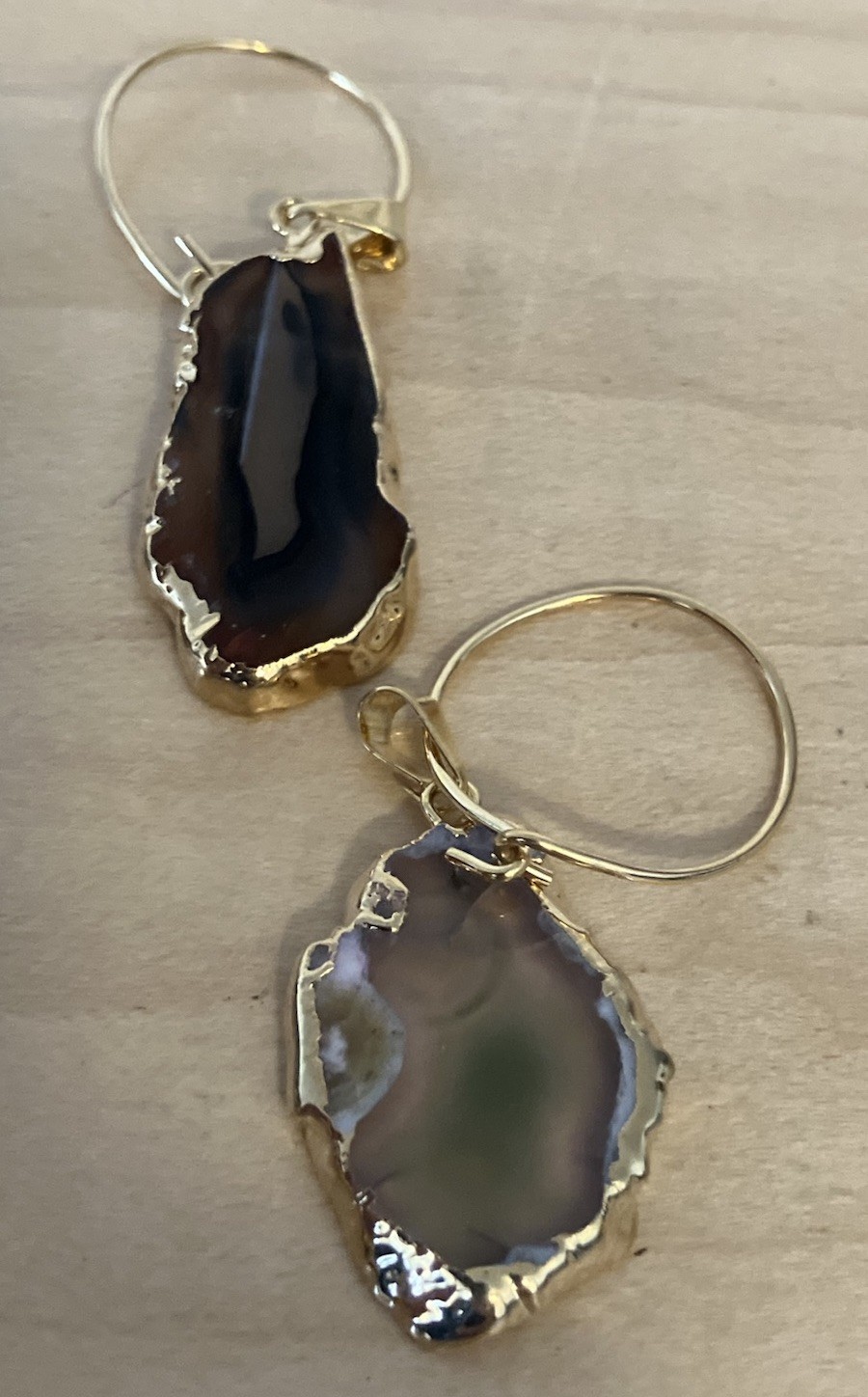 Lot of 6 Authentic Brazilian Jewelry- Geode Slice Earrings – Gold Edged