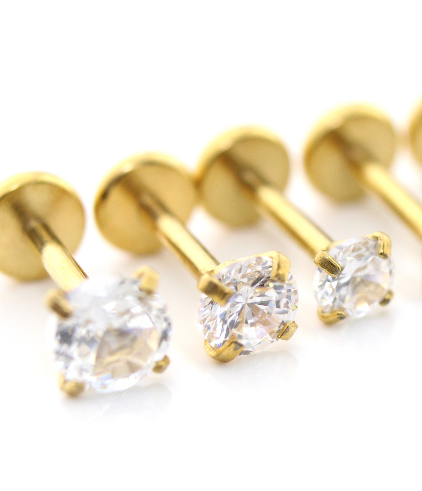 Gold PVD Threadless Flat Back Stud Earring-Cartilage Nose Ring-Tragus Piercing