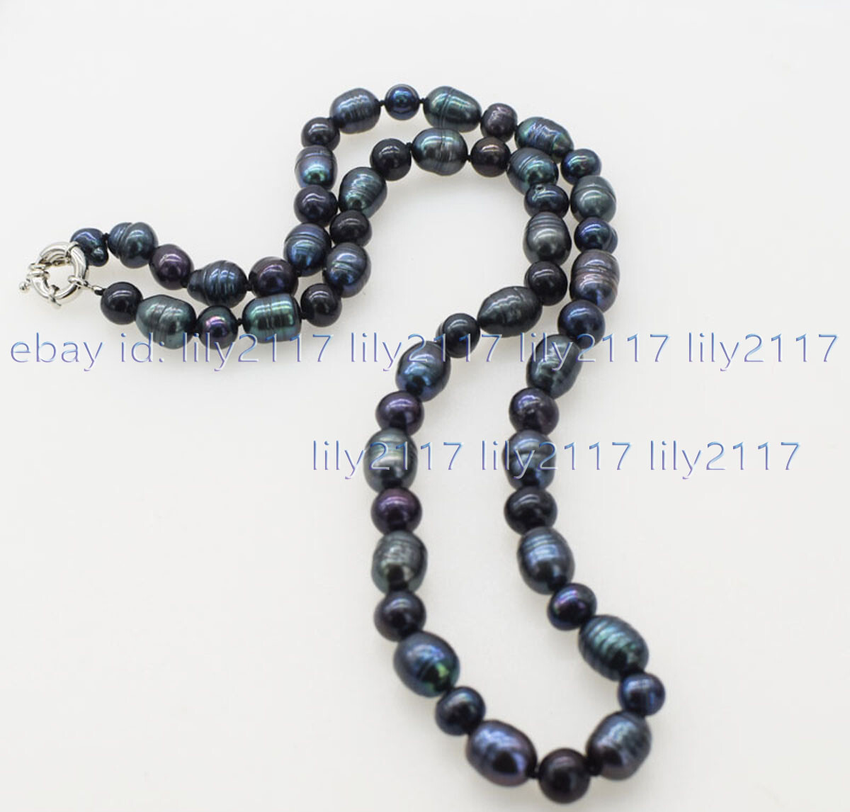 Genuine Natural 9-13mm 7-8mm Peacock Black Freshwater Egg Pearl Necklace 16-28″