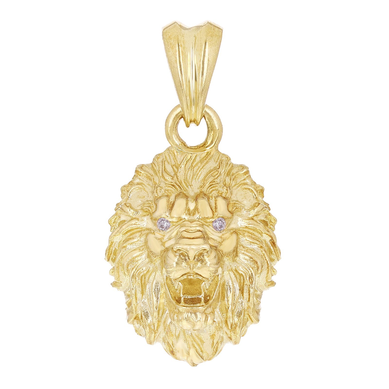 14k Yellow Gold 3D Lion Head Charm Pendant 1.1″ with Diamond Eyes 4 grams