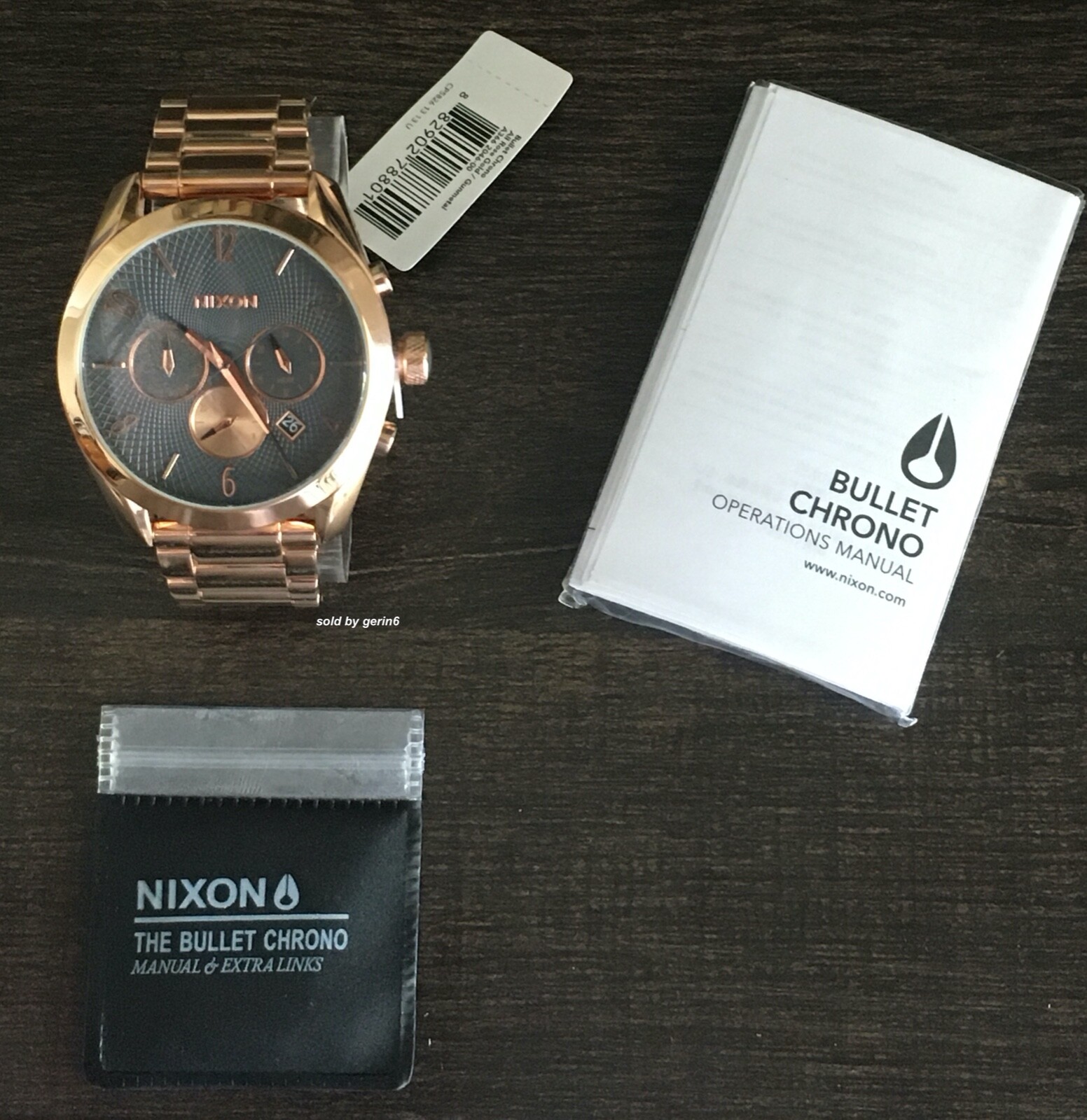 Nixon Bullet Chronograph Rose Gold / Gunmetal Watch, 42mm, A366 2046, NIB
