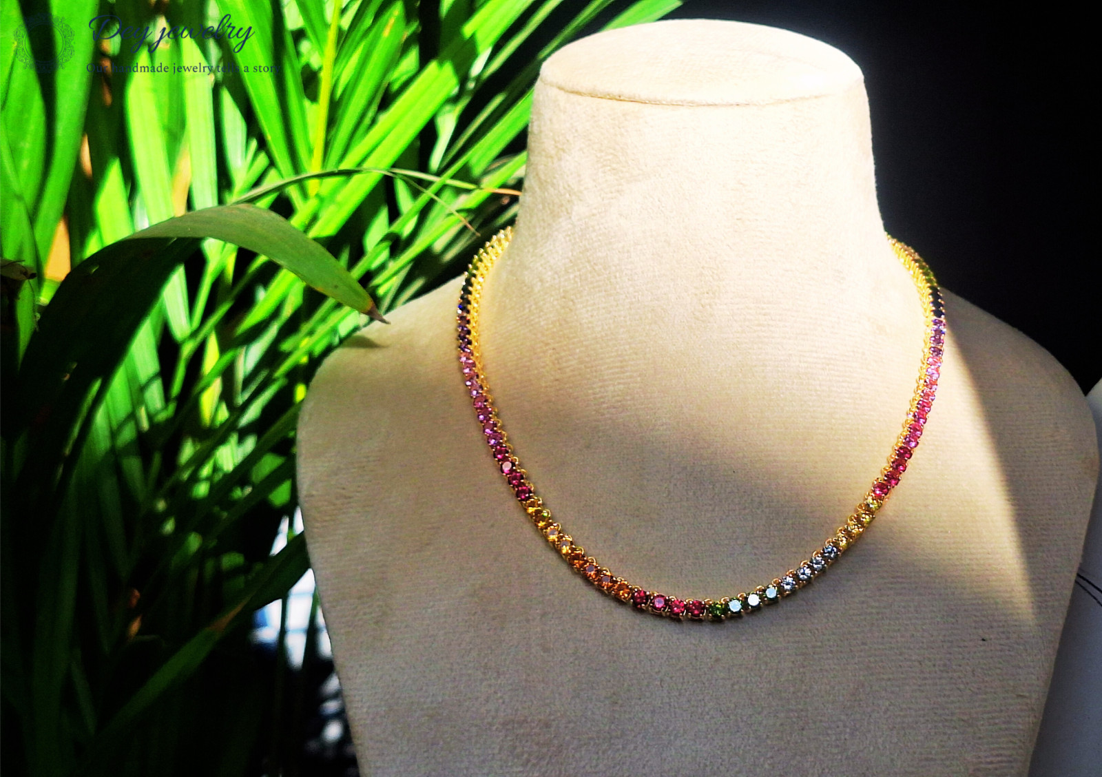 Lab Created 3 mm Multi Sapphire Prong Tennis 925 Silver Handmade Gift Necklace