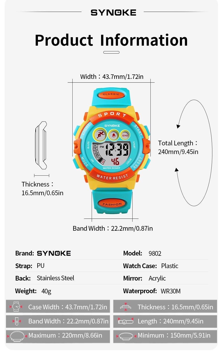 Kids Boys Girls Sport Digital Watch Electronic Waterproof Wrist Watch Child Gift