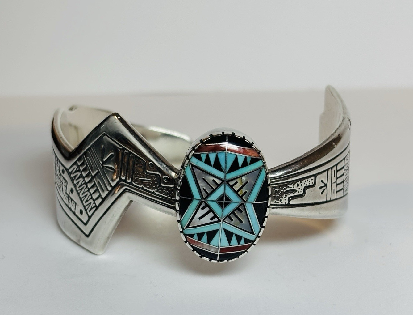 Carolyn Pollack RMT Sterling Silver Mosaic Cuff Bracelet 6.25 in-1.75