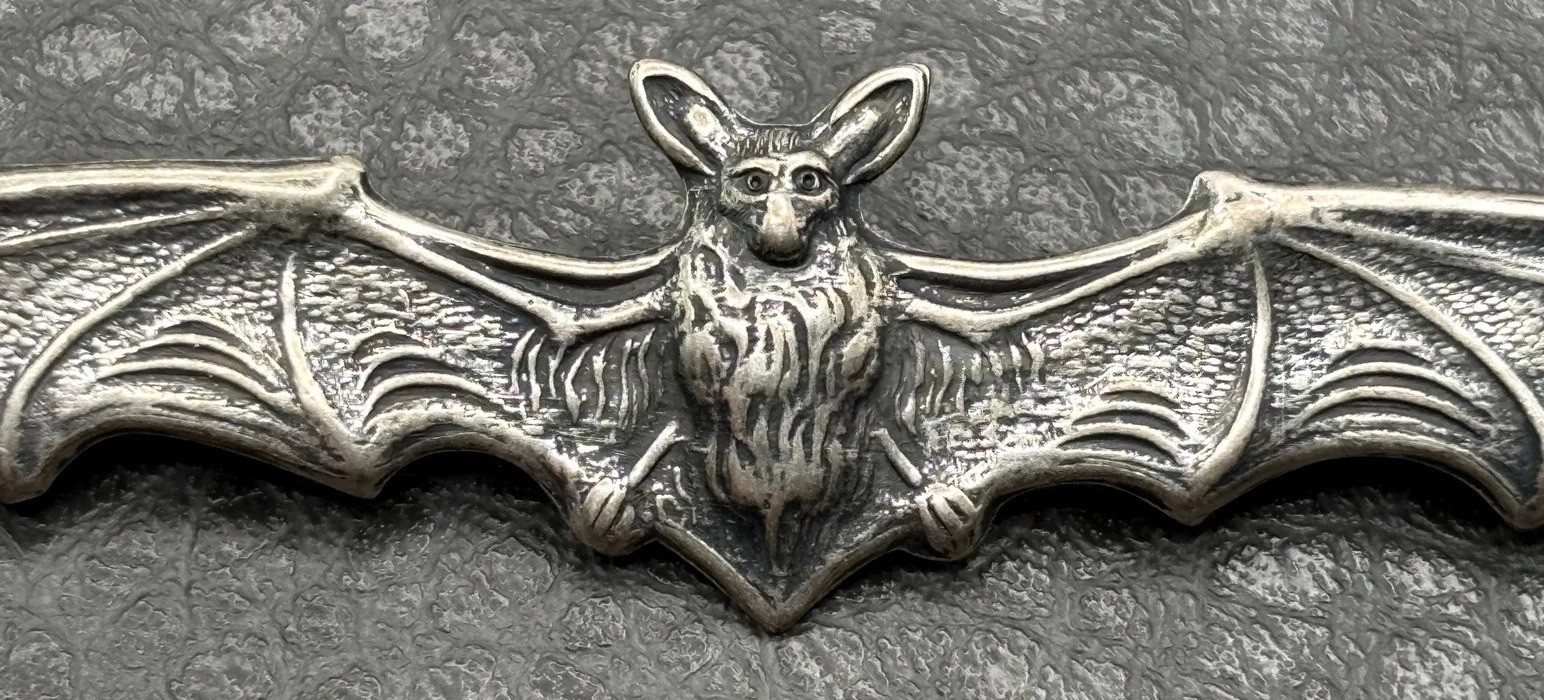 Vintage Victorian Revival Bat Brooch Pin Gothic Repousse Antiqued Silver Tone