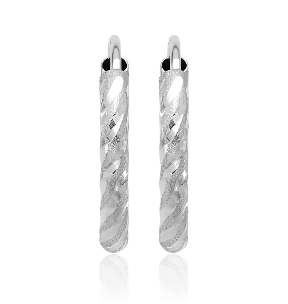 14K Solid White Gold Small Round Hoop Earrings 14.7mm 5/8 inch Latch Back,