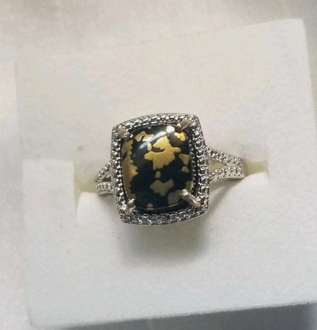 Black And Gold Goldenite Ring Platinum Over Sterling Size 9