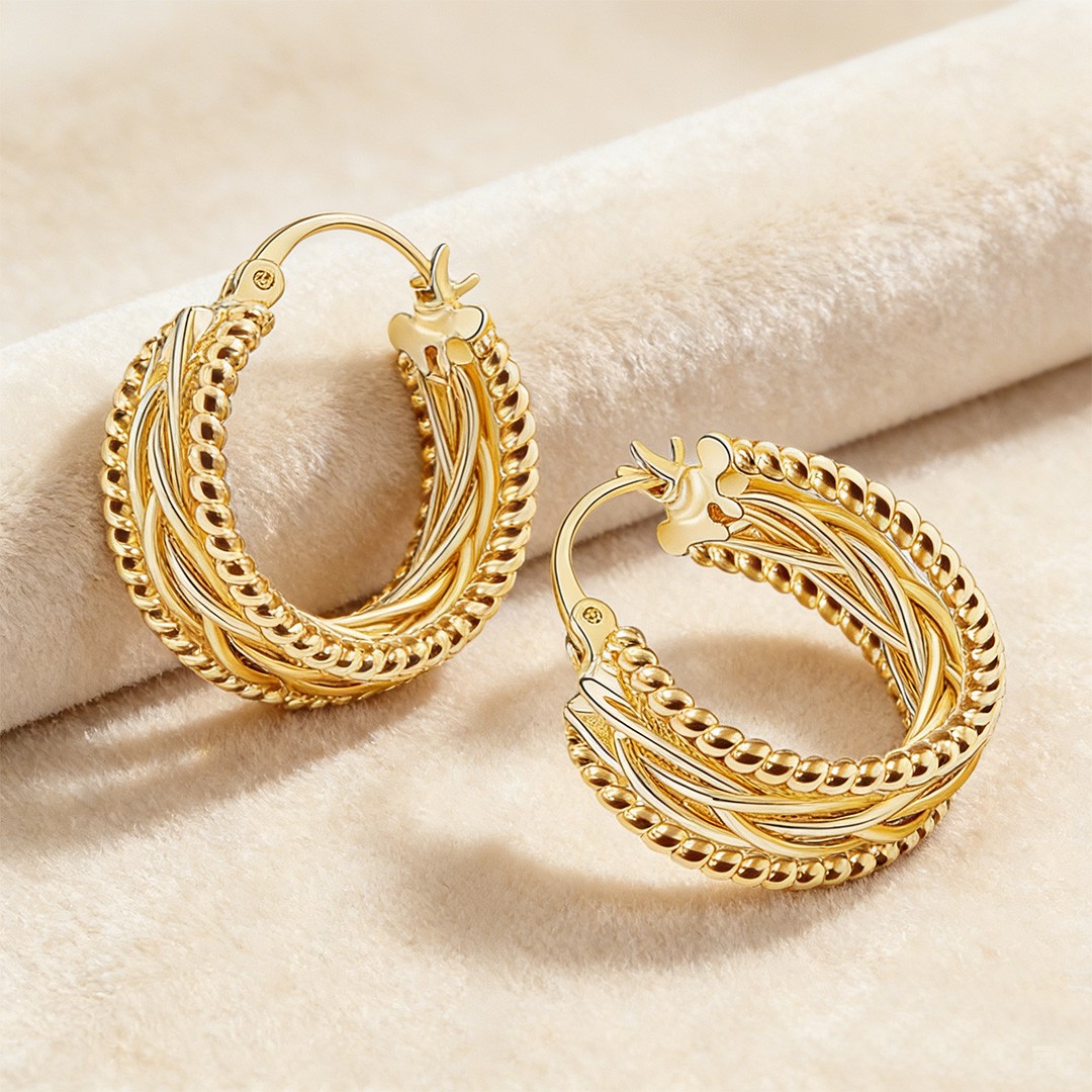 14K Gold Twisted Chunky Hoop Earrings 23mmx9mm Thick Unique Jewelry Women Gift