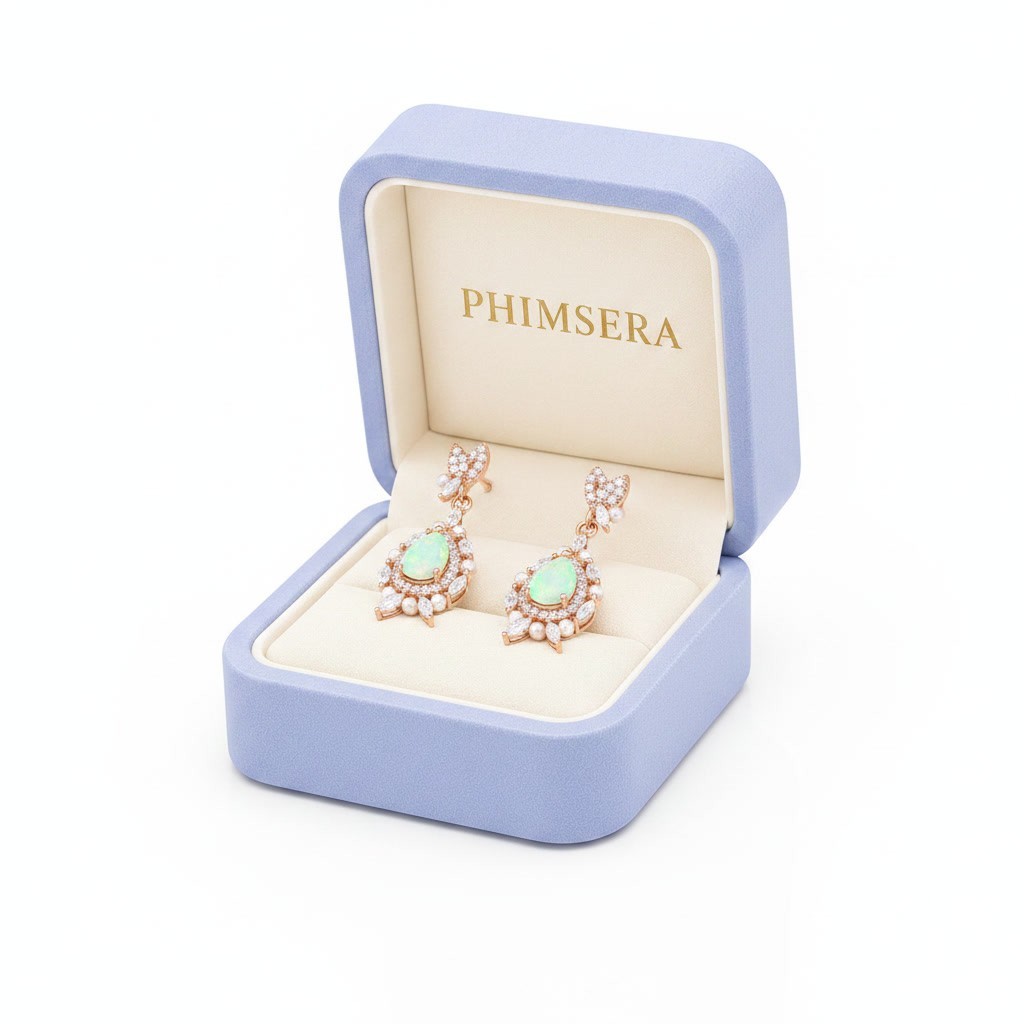 Fire Opal Elegant Drop Dangle Earrings 4x5mm 925 Sterling With Platinum Plating
