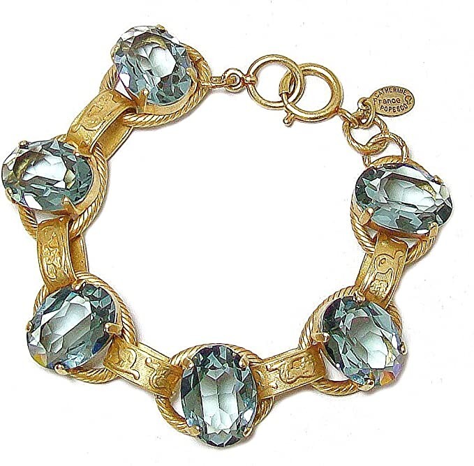 New Catherine Popesco Goldtone Swarovski Crystal Link Bracelet Blue Teal 1609G
