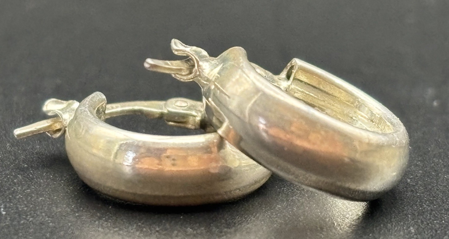 Vintage Italy 925 Sterling Silver Puffy Hoop Earrings Hinged Italian Classic