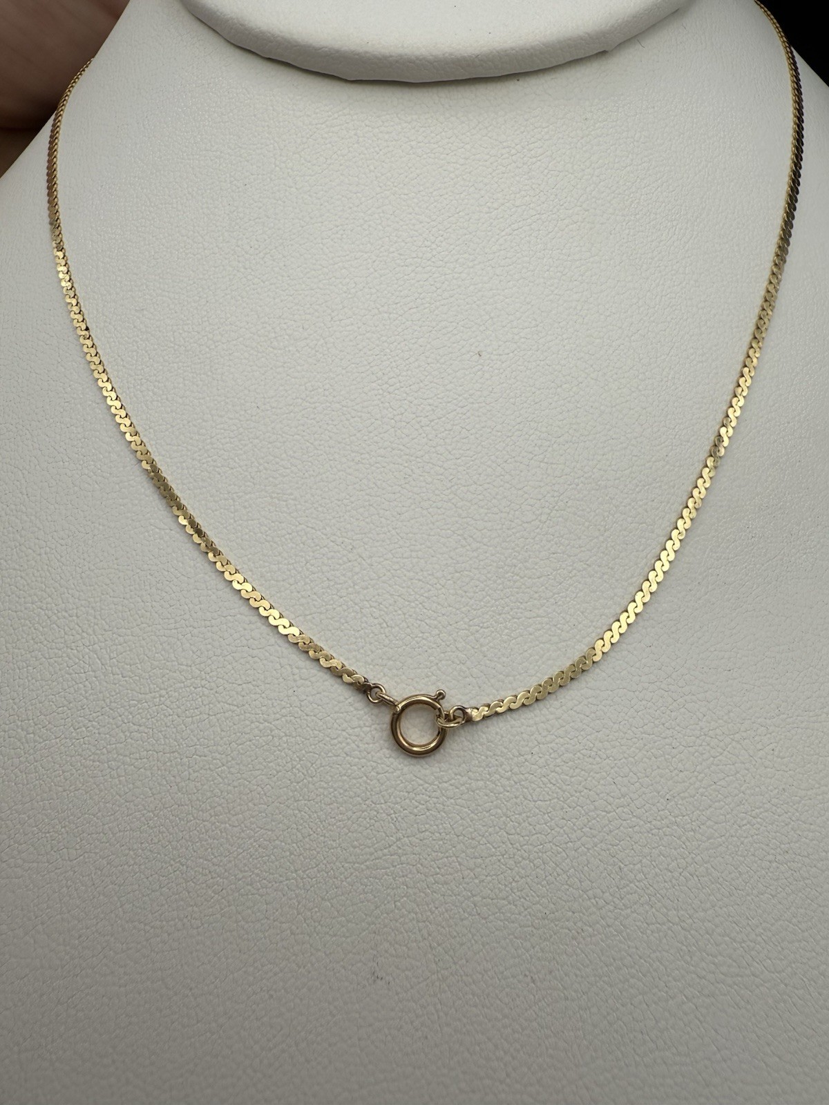 Vintage 14k Solid Yellow Gold Serpentine Lariat Necklace w/Diamonds 4.5g,18.5in