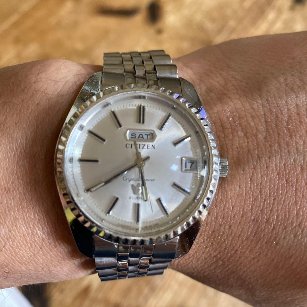 CITIZEN Crystal Seven 21 Jewels Automatic Watch Silver Dial Day-Date