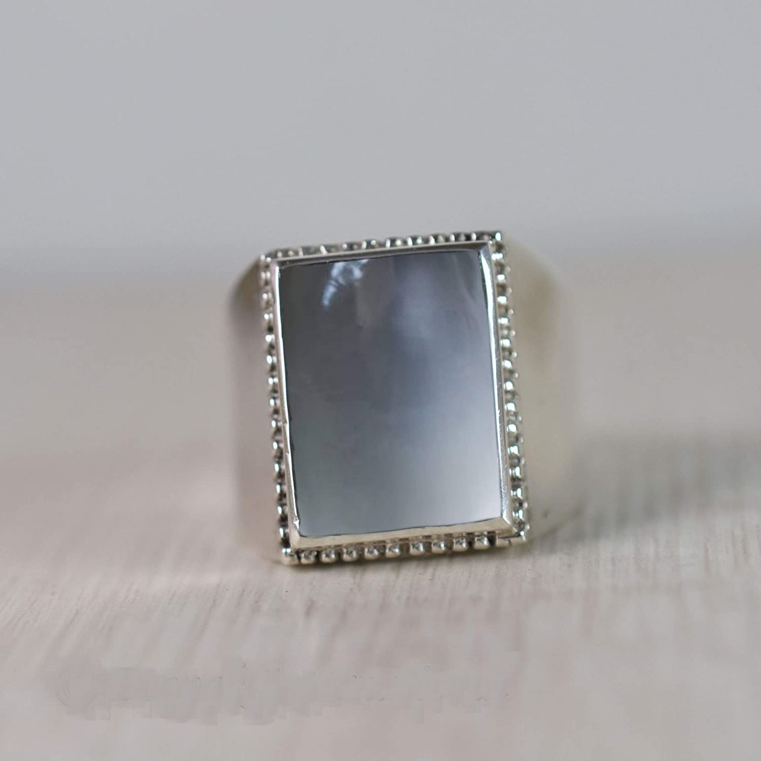Solid 925 Sterling Silver Natural Gray Moonstone Gemstone Gift Men’s Unisex Ring