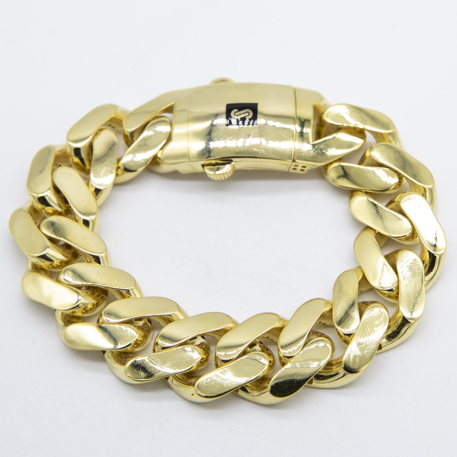 20mm Miami Cuban Royal Link Plain Box Clasp Bracelet Real 10K Yellow Gold