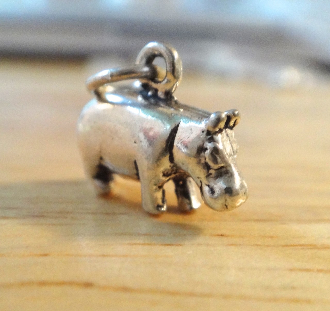 3D 14x10mm solid Hippopotamus Hippo Sterling Silver Charm