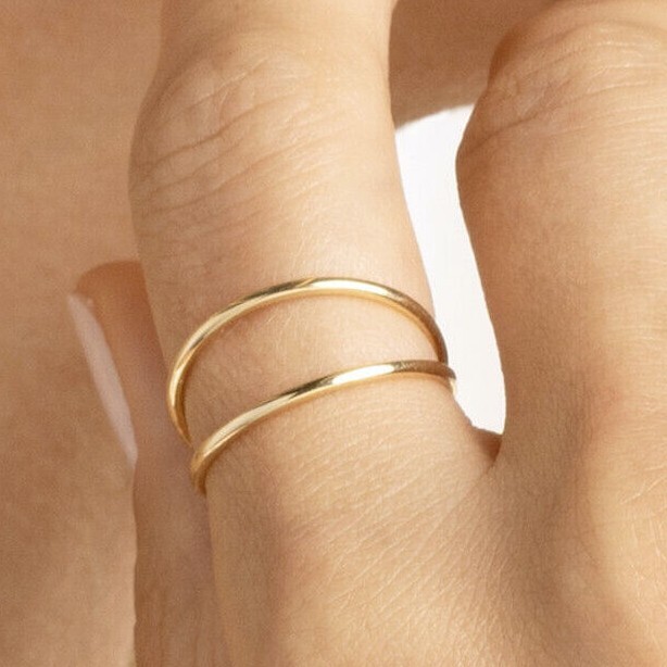 14K Real Gold Double Row Wire Cocktail Ring