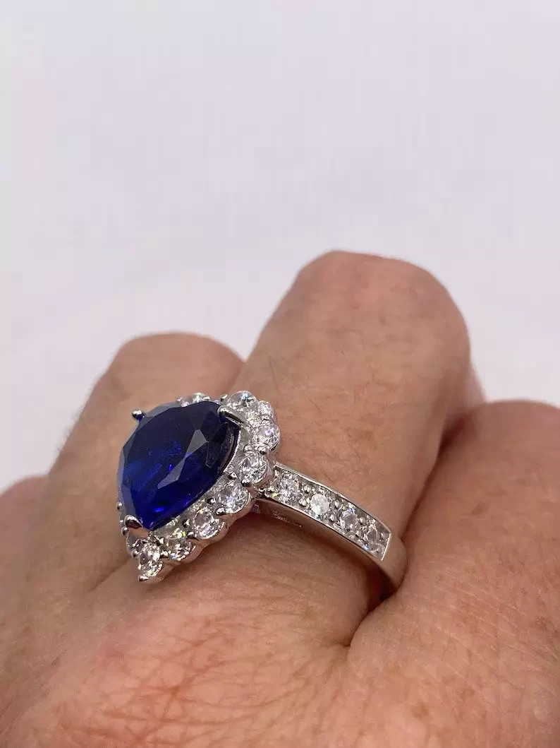 4.00 Ct Heart Cut Natural Sapphire Diamond Wedding Ring 14K Solid White Gold 5