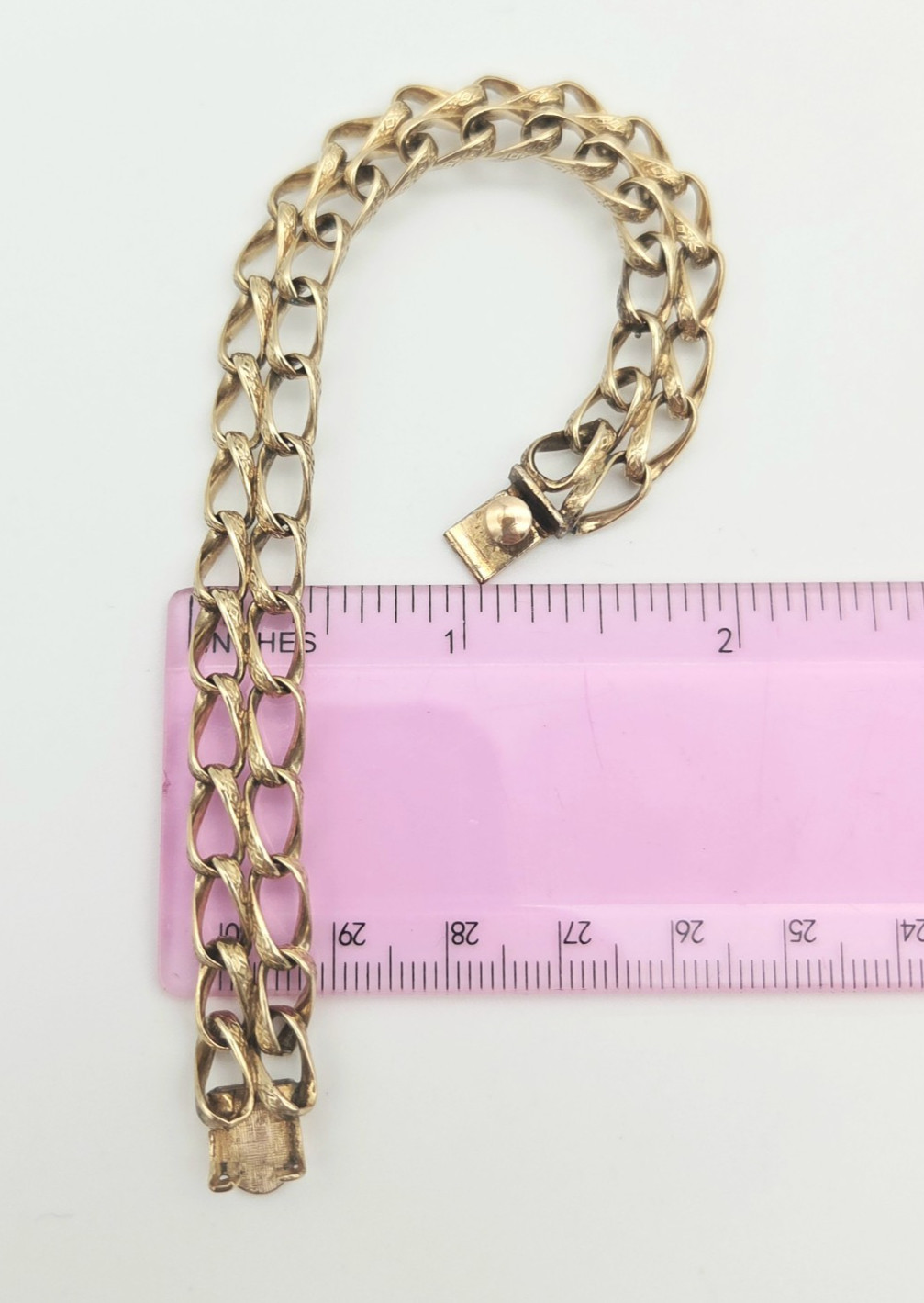 Vintage GF Bracelet Double Row Push Lock Gold Filled No Safety Chain 7″ Long
