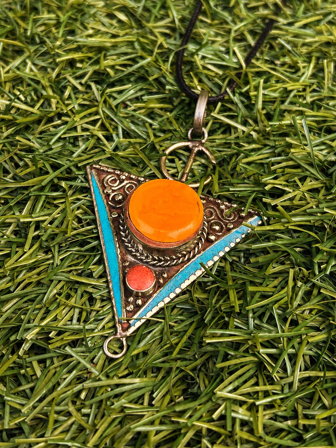 Desert Sun Pendant Red Inlay Boho Tribal Style Necklace Morocco