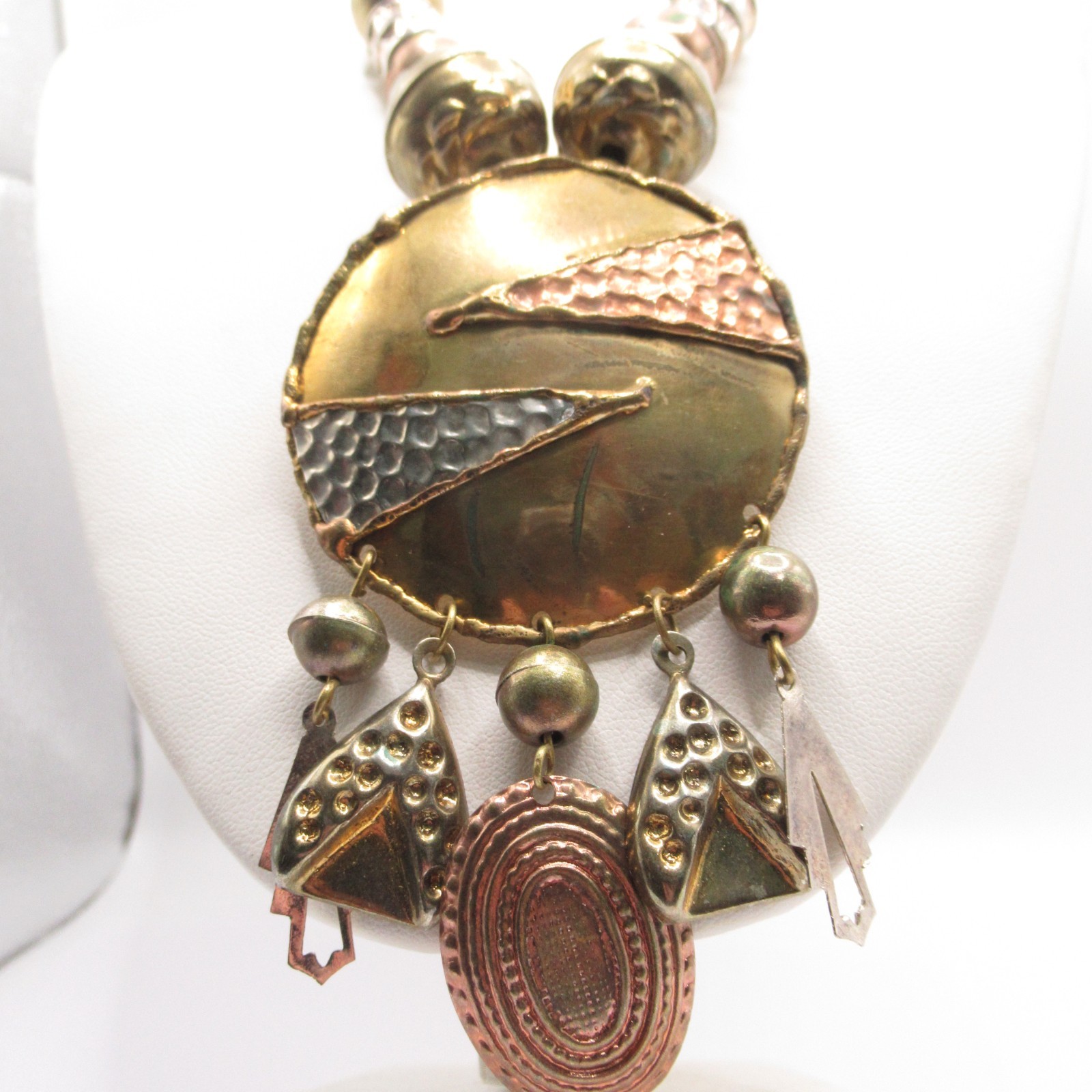 Mixed Metal Brass Pendant and Plastic Beads Boho Necklace