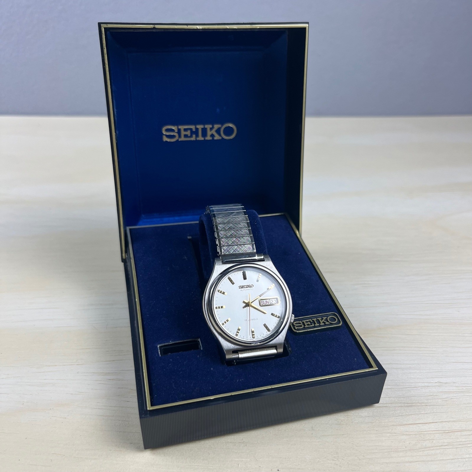 Seiko Automatic 17 Jewels Vintage Watch Silver Dial Day Date 6309-8970 Speidel