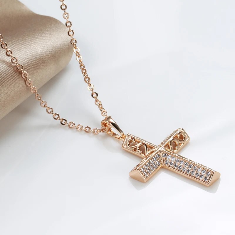 Luxury Cross Necklace Pendant 585 RG Rose Gold Rose Gold with Zircon 45cm +5cm
