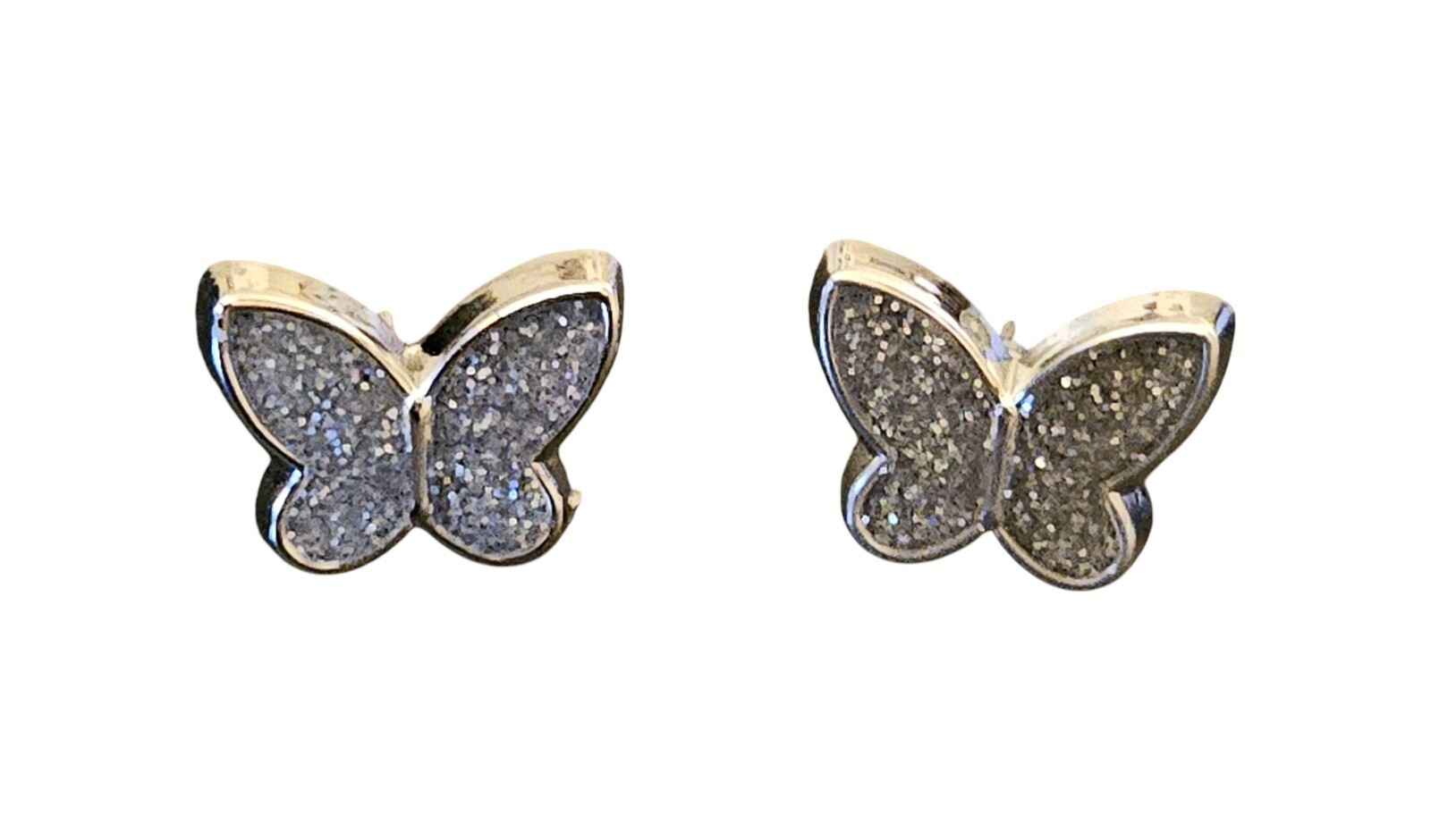Silvertone Zinc Alloy Silver Plated White Butterfly Post Stud Earrings – New
