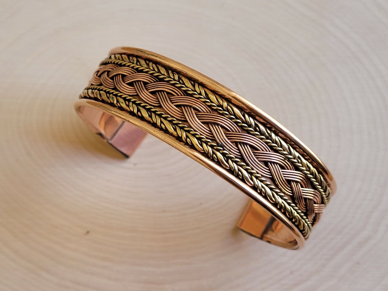 Solid Copper 2 Tone Wide Bangle Cuff – Copper Braided Cuffed Bracelet