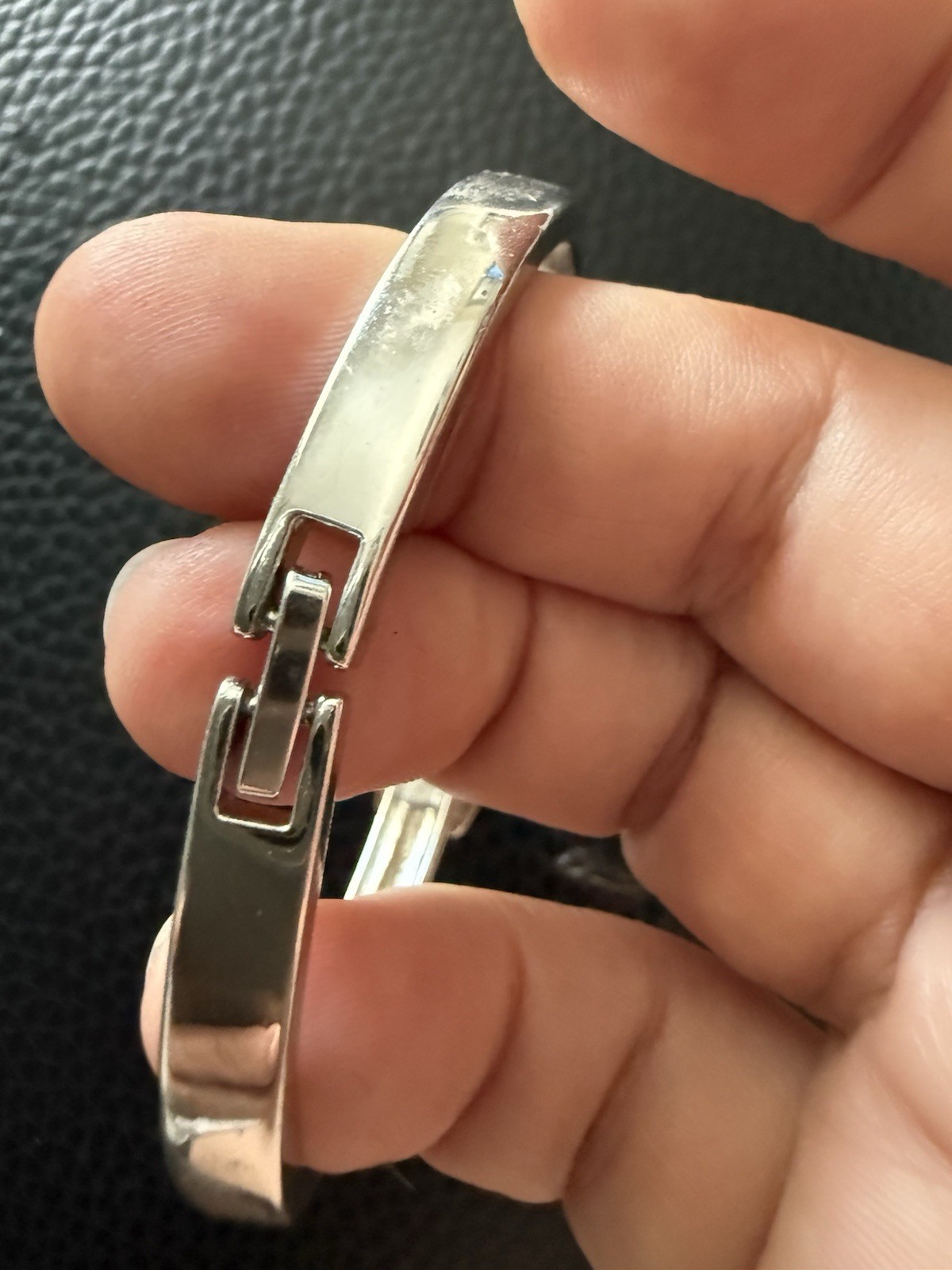 Silver Tone Crystal Hinged Bangle Bracelet Oval Cuff Sparkly Elegant