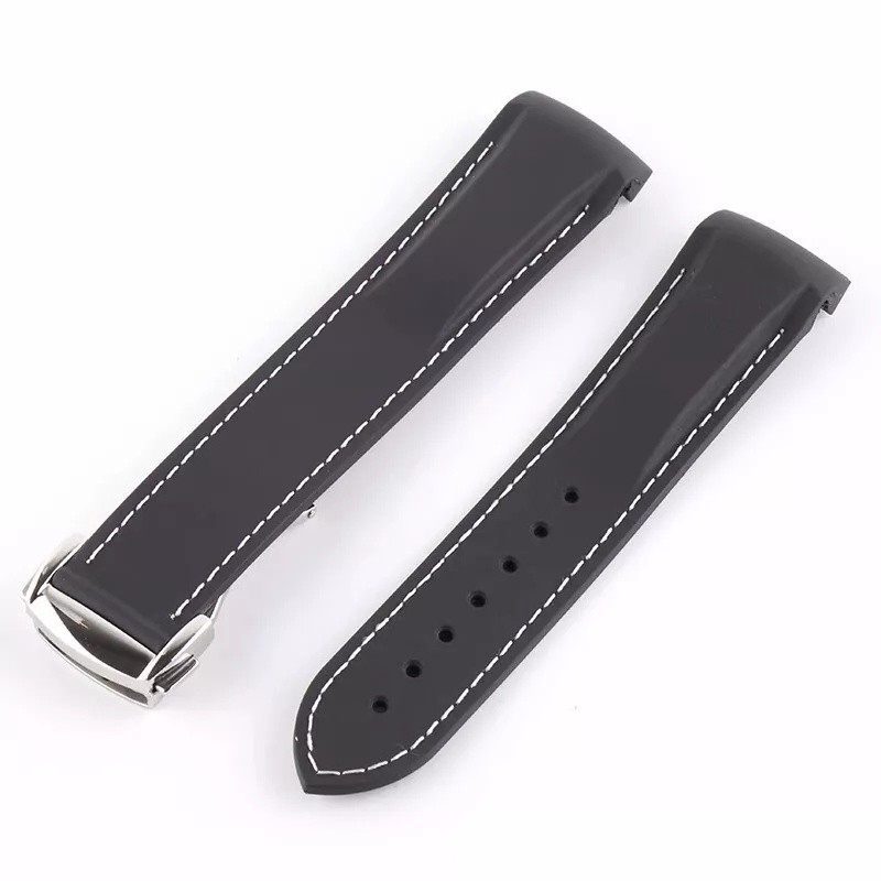 Butterfly Clasp Rubber Watch Band Strap 19 20 21mm Fits Omega New Seamaster 300