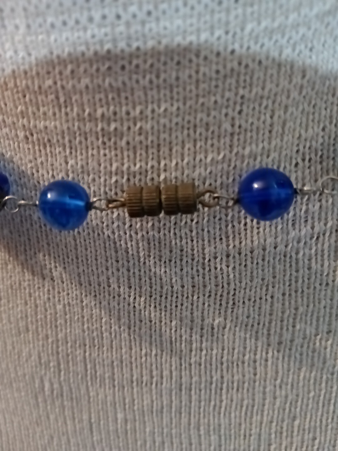 Handcrafted Twisted Blue White Murano Glass Blue Round Beads & Gunmetal Necklace