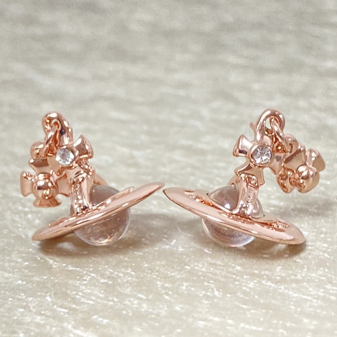 Vivienne Westwood Earrings Petite Orb Rose Pink Gold 2.5 x 1.4cm w/drawstring