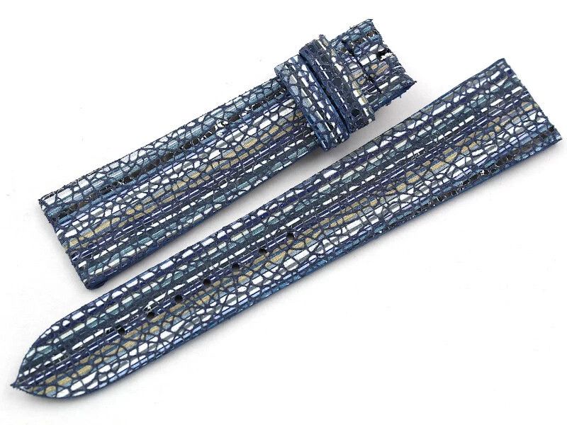 Genuine Leather Strap Blue Mosaic Effect 20/16mm Limited Edition Made Italy