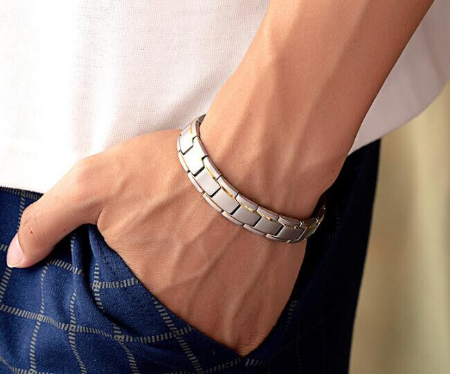Mens Women Stainless Steel Simple Magnet Bracelet Chain Silver Gold 8.26inch
